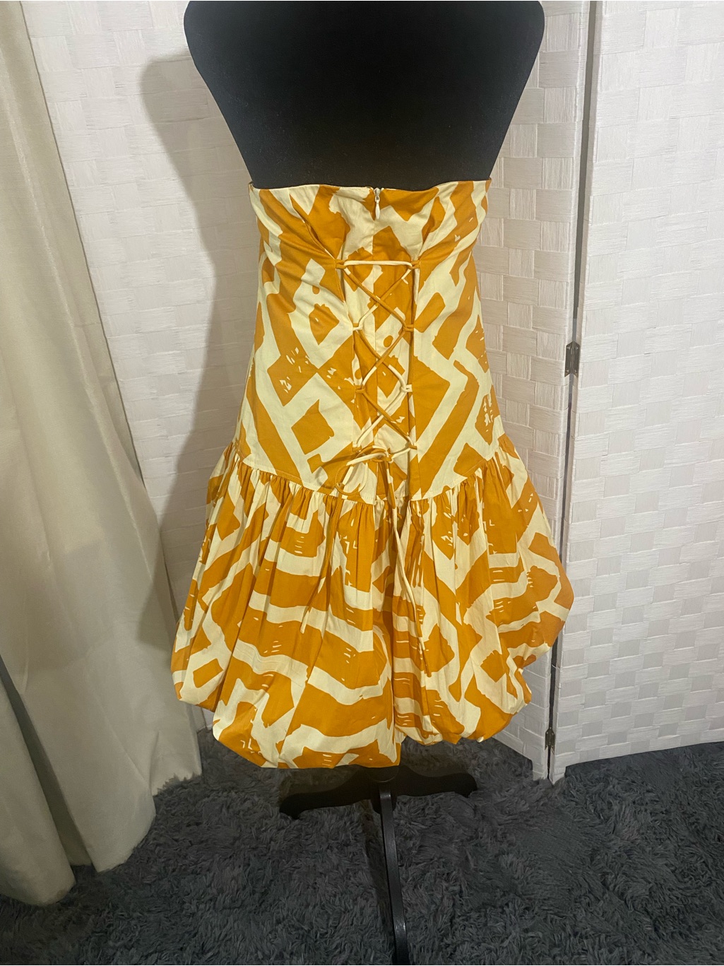 Mwt: D’iyanu Strapless Mustard Geometric Print Bubble Hem Mini Dress — image 5 of 8